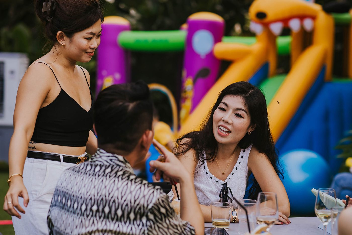 Company retreat team bonding activity on the garden lawn at The Summerhouse Seletar