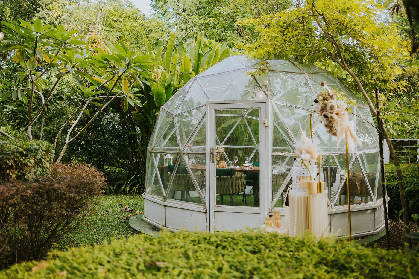 Glass Garden Dome for private dining surrounded by greenery at The Summerhouse Seletar