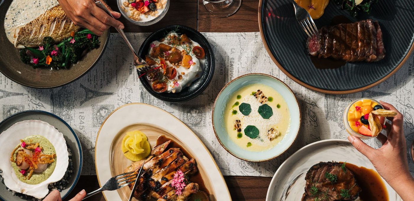 Table spread of sharing dishes from The Summerhouse kitchen